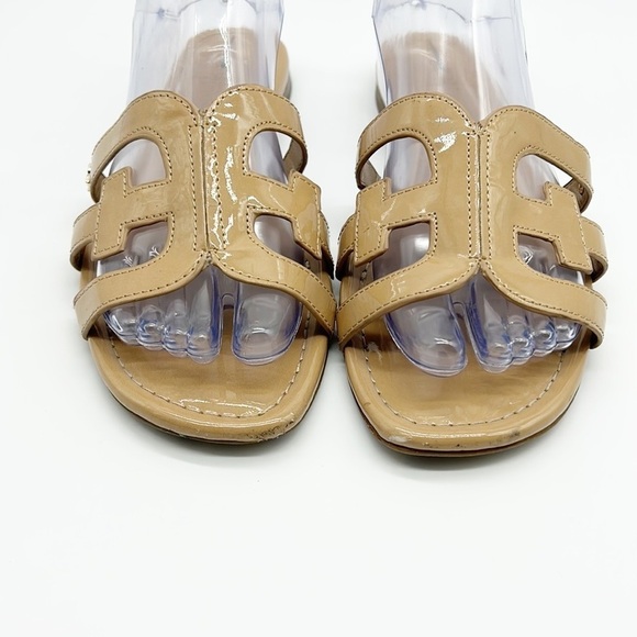 Sam Edelman Bay Slide Sandals Women's 10M Patent Leather Double "E" Almond - Picture 2 of 9